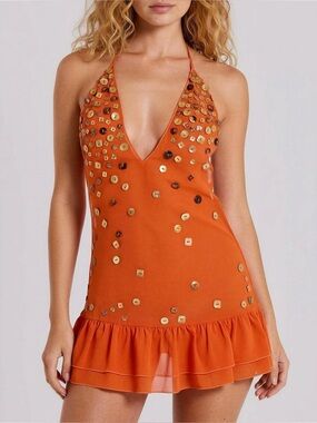 JADED LONDON Button Me Up Mini Dress, Papaya, 2 (US)